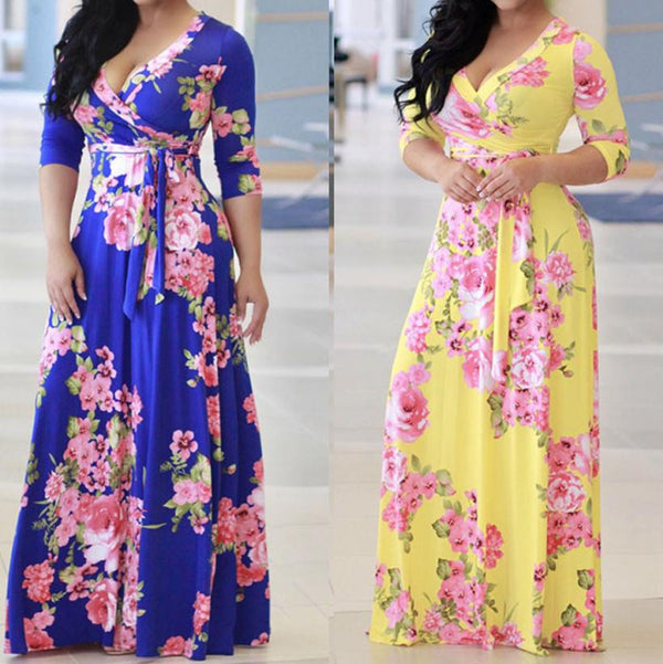 Women Floral Boho Long Maxi Dress. - Meyar