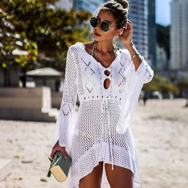 New Sexy Cover Up Bikini Women Swimsuit Cover-up Beach Bathing Suit Beach Wear Knitting Swimwear Mesh Beach Dress Tunic Robe - Meyar