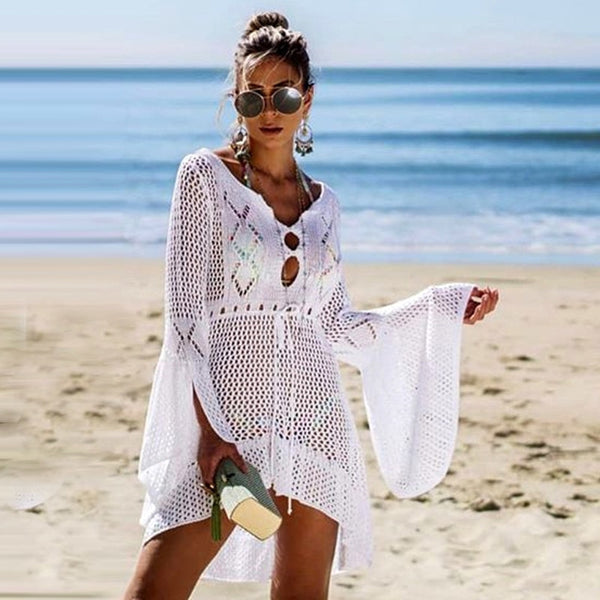 New Sexy Cover Up Bikini Women Swimsuit Cover-up Beach Bathing Suit Beach Wear Knitting Swimwear Mesh Beach Dress Tunic Robe - Meyar