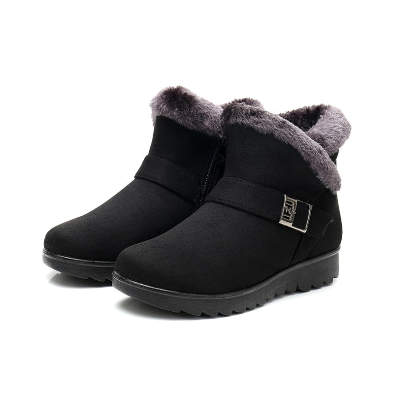 Winter Women Ankle Boots New Fashion Flock Wedge Platform Winter Warm Red Black Snow Boots Shoes For Female Plus Size 40 41 - Meyar