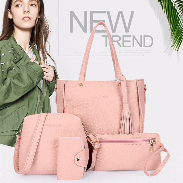 Women Bag Set Top-Handle Big Capacity Female Tassel Handbag Fashion Shoulder Bag Purse Ladies PU Leather Crossbody Bag - Meyar